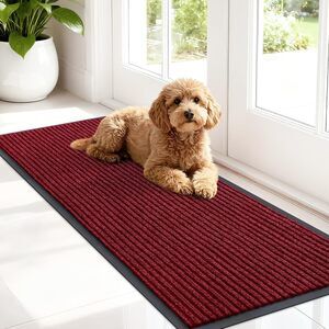 OLANLY Front Door Mat 47x17 Wine Red Indoor Outdoor Waterproof New